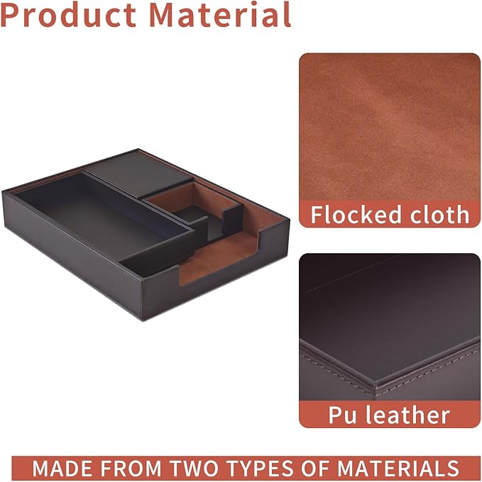 4 Pack Leather Office Supplies/Desk Organizer for Letter Paper Tray,Sticky Note Holder,Pen Cup,Stackable Small Letter Mail Sorter Tray,Workspace Decor for Women Men (Brown, 4-piece set)-DeskLoop Office