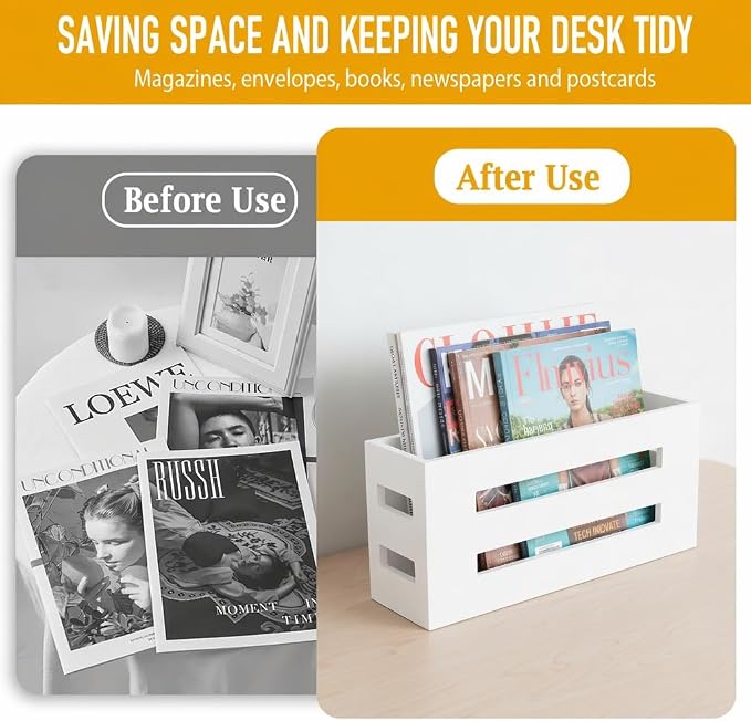 Magazine File Holder, Standing Wooden Magazine Rack, Desk Folder Organizer - Image 3