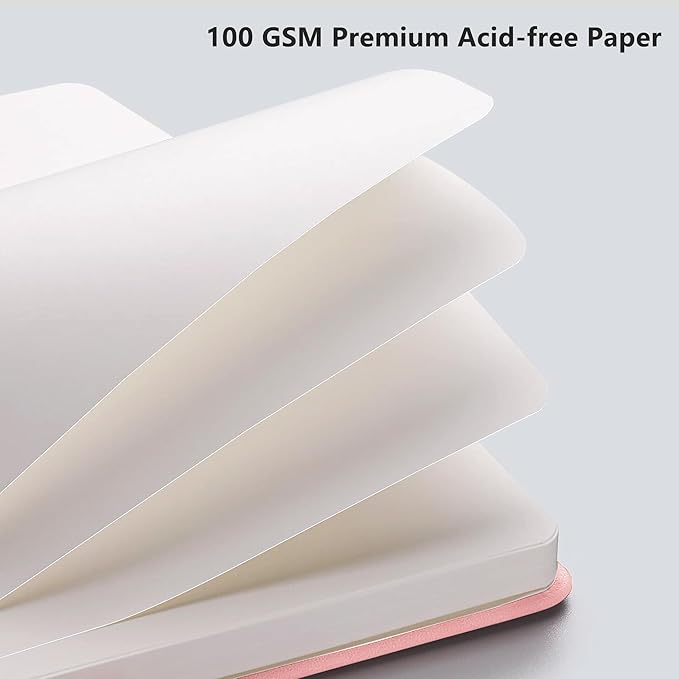 RETTACY Blank Journal Notebook, 192 Pages, A5 Medium Size (5.7'' x 8.3''), Leather Hardcover, 100 GSM Thick Paper, for Sketching, Drawing, Painting (Pink)-DeskLoop Office