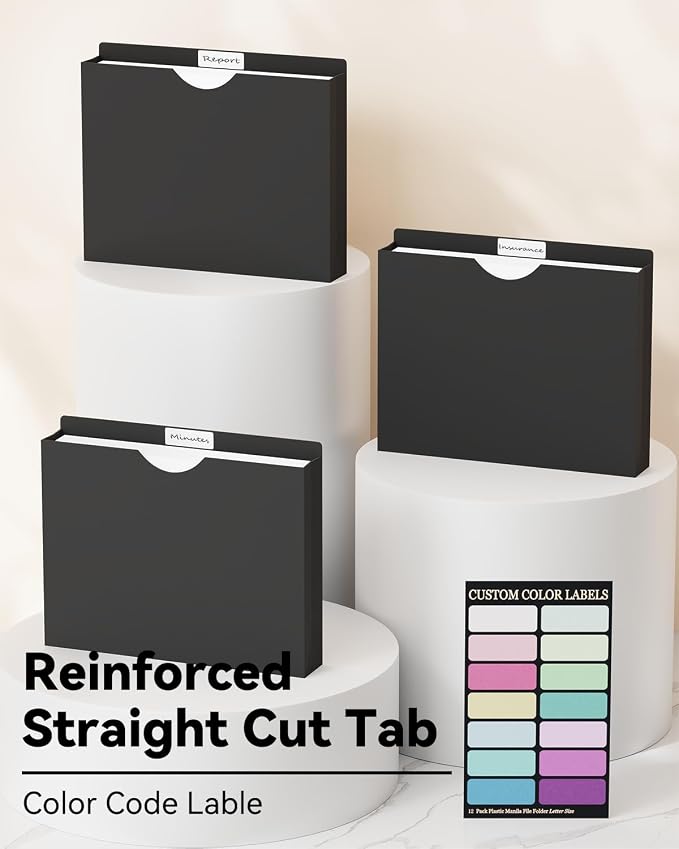 ANSOOK 2 Inch File Jackets & File Pockets, 12 Pack Plastic Manila File Folders - Image 5