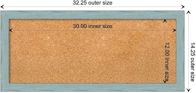 Amanti Art Natural Cork Board for Wall, 14x32 Vision Board with Blue Wood Frame, Medium Corkboard Office Decor for Home Organization, Rustic Farmhouse Corkboard Pinboard to display items for home-DeskLoop Office