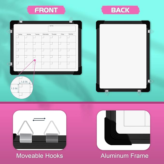 Polegas Dry Erase Whiteboard Calendar, Magnetic White Board Dry Erase Calendar, 16" X 12" Monthly Calendar Whiteboard for Wall, Small Double Side Board to Do List for Home, School, Office (Black)-DeskLoop Office