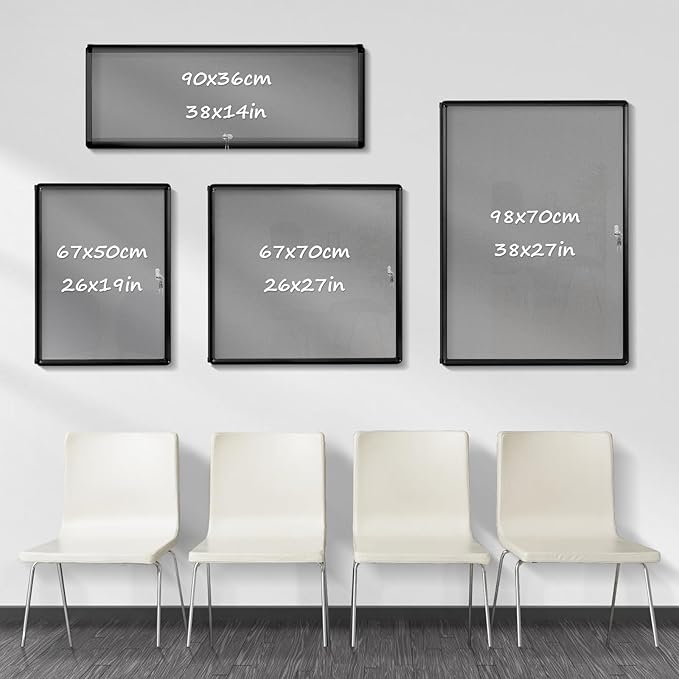 Enclosed Bulletin Board,Lockable Noticeboard with Locking Door,Wall Display Case for Indoor, Tamperproof and Shatter Resistant, Black, Aluminum Frame, 38 x 14 in-DeskLoop Office