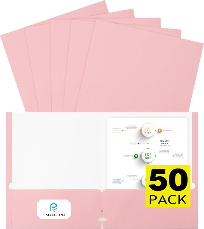 pmybupo 50Pack Pink Two Pocket Folders, 8.5x11 Folders by pmybupo