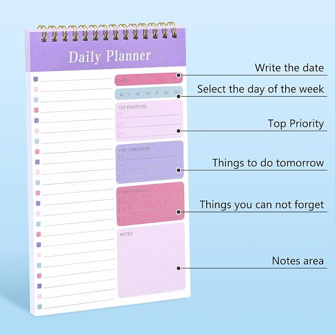 LABUK 10 Pack Daily To Do List Notepads 5" x 8" Daily Planner 30 Sheets Spiral - Image 4
