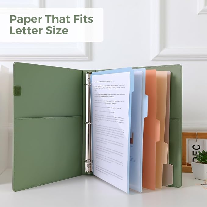 SKYDUE 3 Ring Binder with Clipboard, 13.2" × 10.2" Faux Leather 1 Inch Binder - Image 2