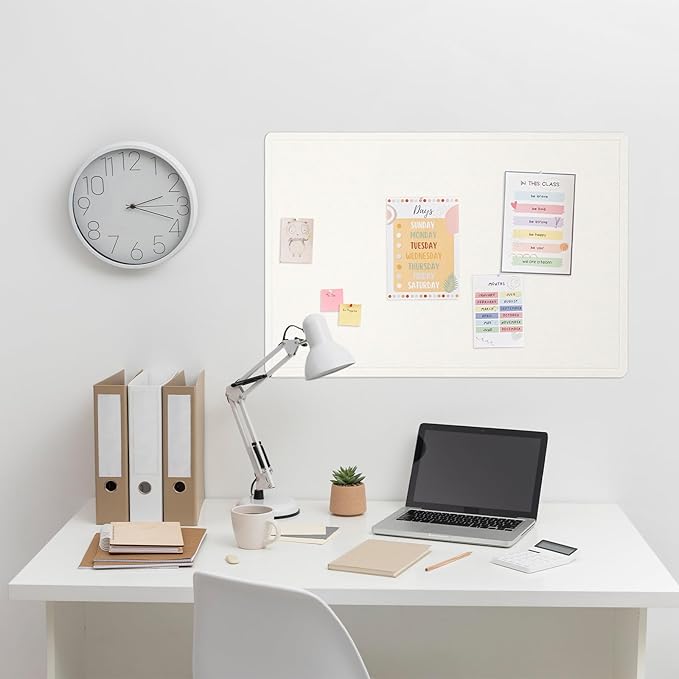 Bulletin Board, 36 x 24 Inches Felt Pin Board - Decorative Cork Alternative for Wall, 3' x 2' Foldable Picture Self-Adhesive Vision Prayer Board With 20 Pushpins - White-DeskLoop Office