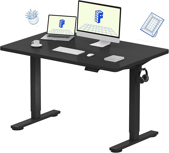 FLEXISPOT EN1 Whole Piece Standing Desk 48 x 30 Inches Height Adjustable Electric Sit Stand Home Office Desks (Black Frame + Black top,2 Packages)-DeskLoop Office