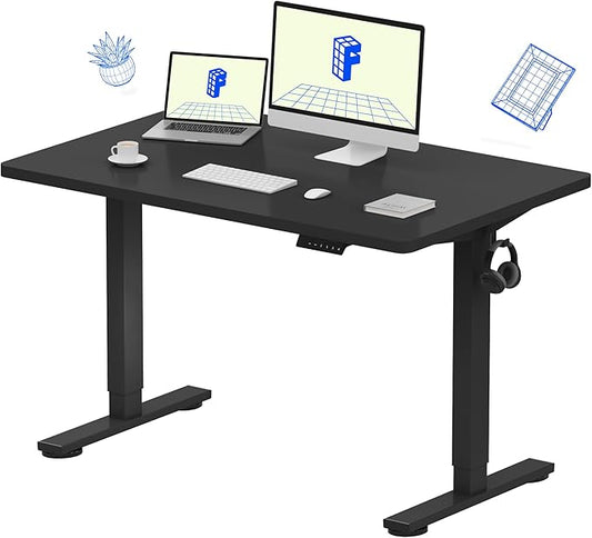 FLEXISPOT EN1 Whole Piece Standing Desk 48 x 30 Inches Height Adjustable Electric Sit Stand Home Office Desks (Black Frame + Black top,2 Packages)-DeskLoop Office