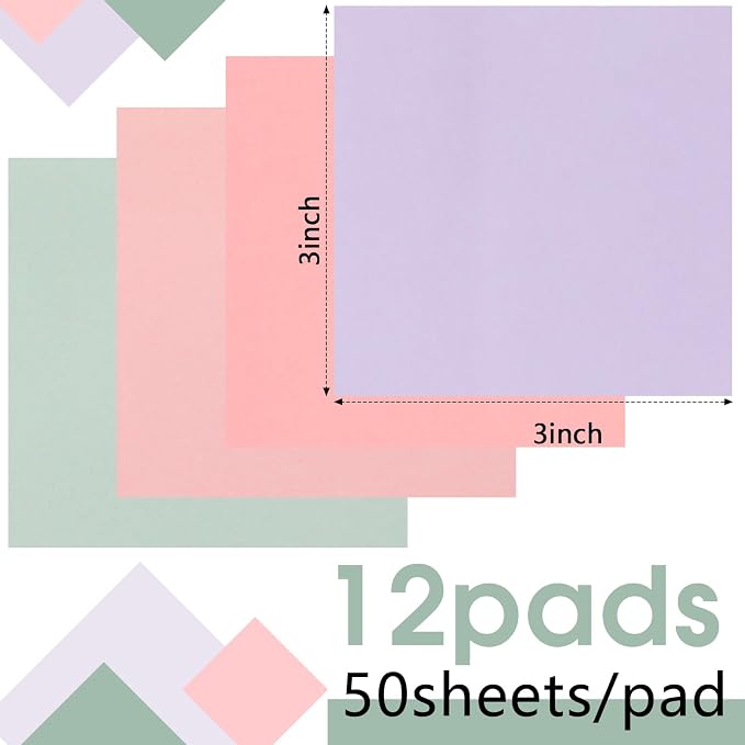 Thenshop 12 Pads Macaron Pastel Sticky Notes 3''x3'', Self Stick Notes Pads - Image 2