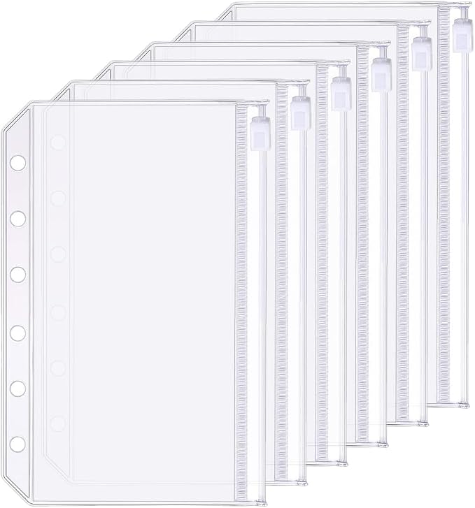 6 Pack A7 6 Holes Binder Zip Pockets Plastic Binder Zipper Folders Waterproof 6 by Zelten