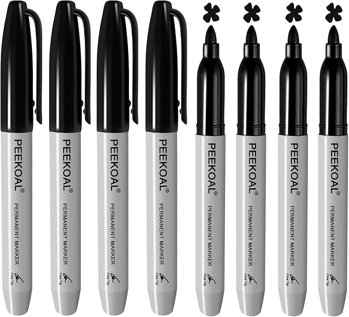 Black Permanent Markers, 8 Pack Fine Tip, Quick Dry Marking Pens | Resists by ExcellentPens