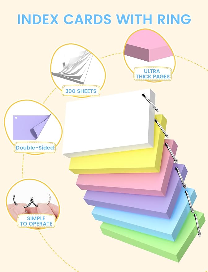 Blank Index Cards with Ring, 6 Pack of 50 - Image 3