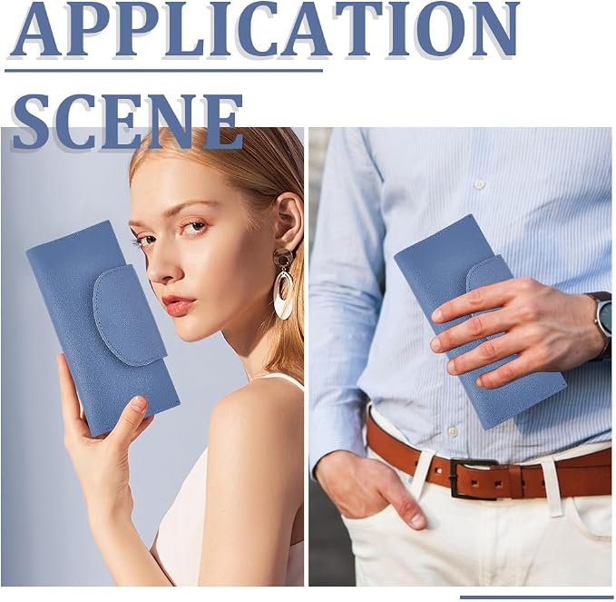 PU Leather Cash Envelope Wallet Blue All in One Long Bifold 2 Tier Reusable - Image 7