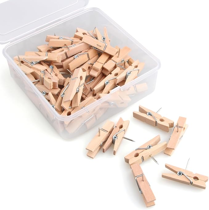 Wooden Push Pin Clips 50 Pcs, Pin Clips Creative Paper Clips - Image 2