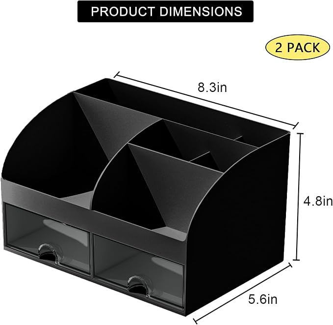 COMFYROOM Desk Organizer with 6 Compartments and 2 Drawers, Plastic Makeup - Image 2