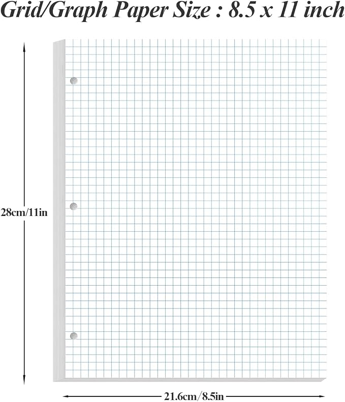 Grid Paper - 3 Hole Graph Paper, Letter Size 100 Sheets/200 Pages Loose-Leaf - Image 3