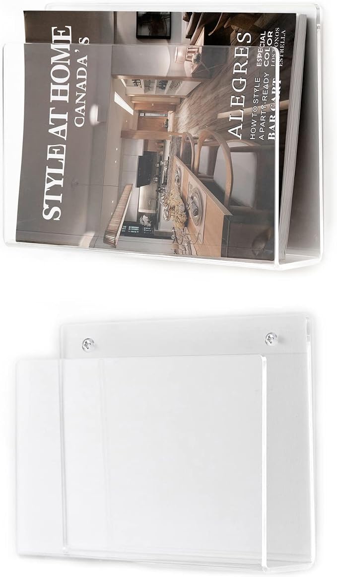 2 Pcs Magazine Holder, Wall Mount Clear Acrylic Magazine Rack, Organizer Folder by XOHYW
