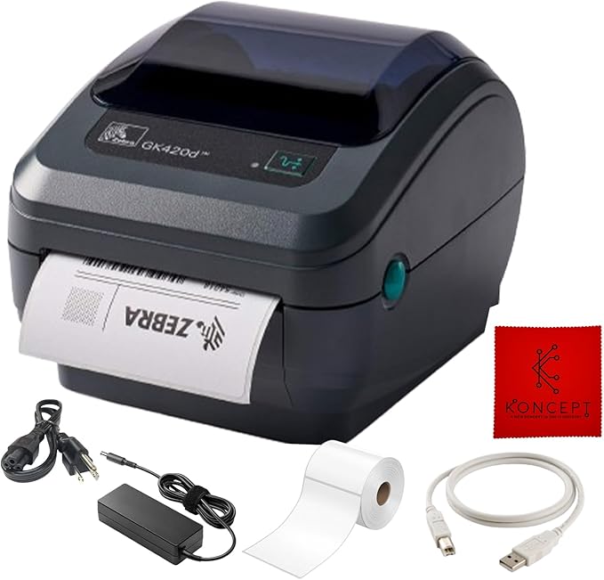 GK420D Zebra Direct Thermal Label & Barcode Printer - Parallel/USB Connectivity- 1 Year Warranty - Comes with 24V, 4x6 Label Roll, USB 2.0 Cable & Microfiber Cleaning Cloth-DeskLoop Office