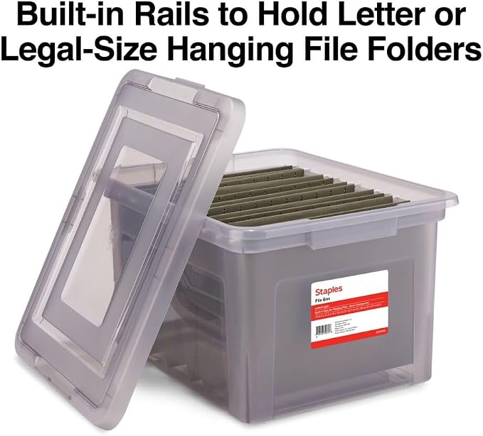 STAPLES File Box Plastic File Box Snap, Letter/Legal Size, Frost Gray - Image 3