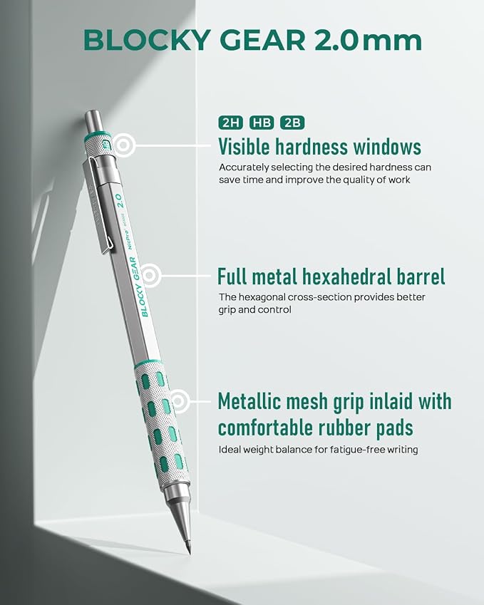 Nicpro 3 Pack Blocky Gear 2.0 mm Metal Mechanical Pencils Set - Image 2