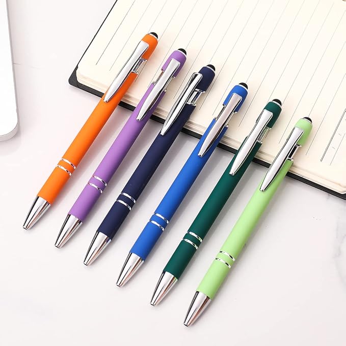 Ballpoint Pen with Stylus Tip, Soft Touch Click Metal Pen, 1.0mm Medium Point, Black Ink, 12 Count(Light Green)