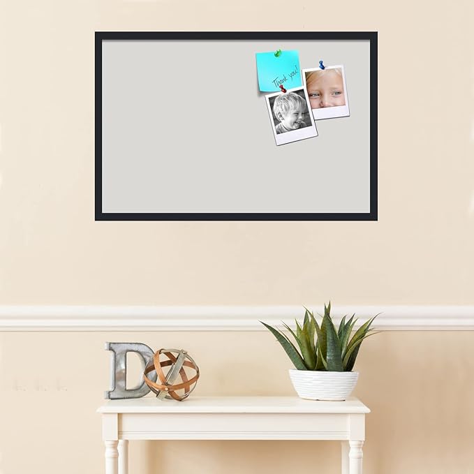 PinPix 34x22 Inch Cork Bulletin Board. This Decorative Framed Pin Board Comes with Light Stone Design and a Satin Black Frame. Ideal for Home Office Decor or Message Board (PinPix-1809)-DeskLoop Office
