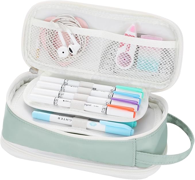 Dugio Big Pencil Case for Girls Teens Kids Zipper Pencil Pouch with Handle Organizer Pencil Bag Aesthetic Pencil Pen Case for School Green-DeskLoop Office