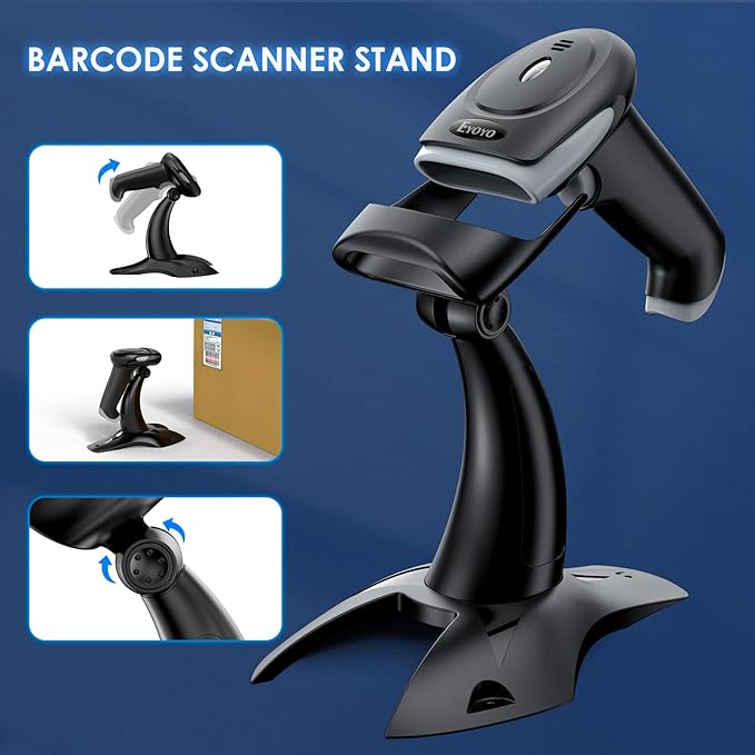 Eyoyo 2D 1D Wireless Barcode Scanner with Stand, 3-in-1 Barcode Reader 2.4G Wireless & Bluetooth & Wired USB Connection, Handheld QR Code Scanner for iPhone, Mac, Android, Store, Warehouse, Library-DeskLoop Office