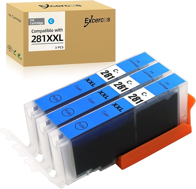 CLI-281 Cyan Ink Cartridge Replacement for Canon CLI-281XXL 281XXL 281 Cyan Use for Canon PIXMA TS6320 TR7520 TS8120 TS8320 TR8520 TS9120 (3X CLI-281XXL C)-DeskLoop Office