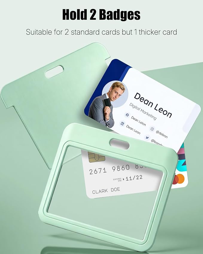Uniclife 3 Pack Sliding ID Badge Holder Light Green Horizontal Hard Plastic Case - Image 3