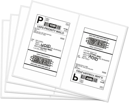 MFLABEL Half Sheet Shipping Labels 2-Pack (1000 Labels) - 8.5"x5.5" Round Corner for Laser/Inkjet Compatible Labels/Free Fragile Stickers