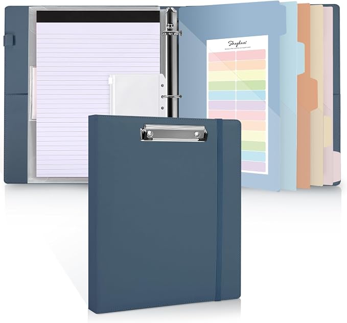 SKYDUE 3 Ring Binder with Clipboard, 13.2" × 10.2" Faux Leather 1 Inch Binder by SKYDUE