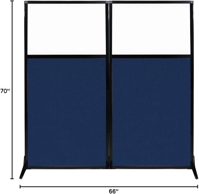 Versare Workstation Partition | Portable Wall Divider | Modern Office Cubicle | Free Standing Privacy Screen | Flexible Work Space | 66" x 70" W/Window, Navy Blue Fabric Panels-DeskLoop Office