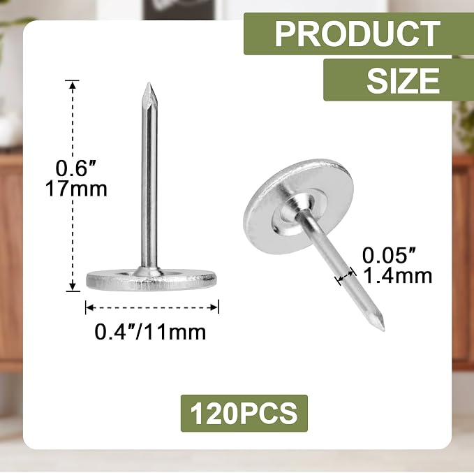 120pcs Flat Head Thumb Tacks for Wall, 0.4" x 0.6" Decorative Wall Pins Nails - Image 2
