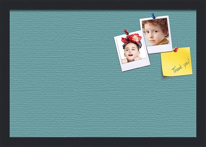 PinPix 19x13 Inch Cork Bulletin Board. This Decorative Framed Pin Board Comes with Aqua Pastel Design and a Satin Black Frame. Ideal for Home Office Decor or Message Board (PinPix-1806)-DeskLoop Office