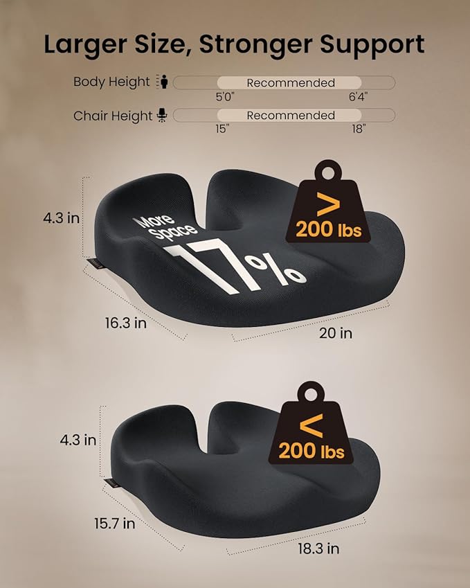 ProtoArc Extra Large Seat Cushions for Office Chairs, Ergonomic Memory Foam Seat Cushion for Home, Extra Cover, Car Seat Cushions for Driving, Pressure Relief Pad for Sciatica - Black-DeskLoop Office