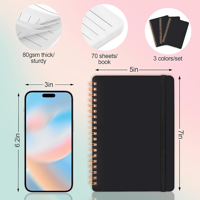 Utron 3 PCS Small Spiral Notebook 5x7, Notebooks - Image 2