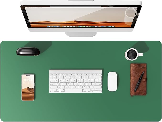 YSAGi Leather Desk Pad Protector, Office Desk Mat, Large Mouse Pad, Non-Slip PU Leather Desk Blotter, Laptop Desk Pad, Waterproof Desk Writing Pad for Office and Home (Jade Green, 23.6" x 13.8")-DeskLoop Office