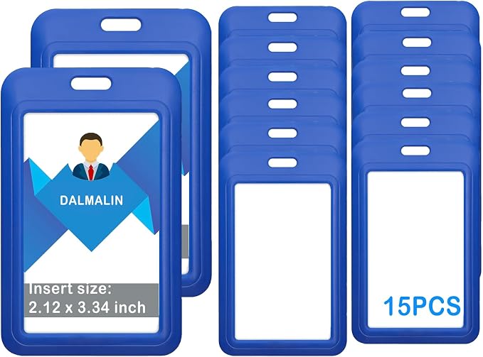 15 Pack Sliding ID Badge Holder Vertical Hard Plastic Card Case Protector Pouch by DALMALIN