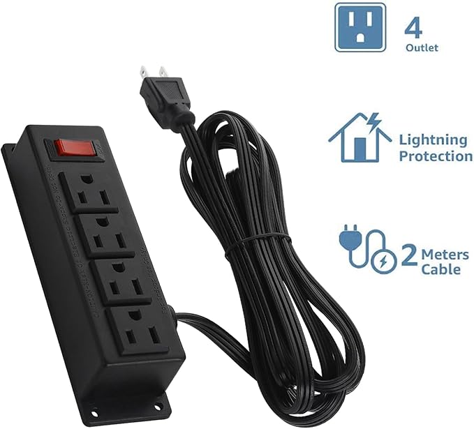 2Pack Wall Mount Power Outlet Strip, 4 Outlet Mountable Power Strip with Switch, Under Desk Power Strip Connect with 6ft Cord Mount Under Desk, Workbench, Nightstand, Dresser, Table.(Black)-DeskLoop Office