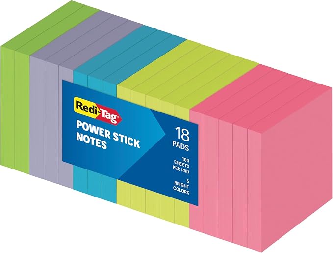 Redi-Tag Sticky Notes, Power Stick Notes, Adhesive Reminders, Strong Adhesive by Redi-Tag