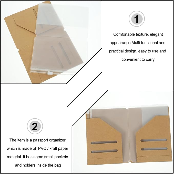 4pcs Kraft Card Holder and Zipper PVC Pouch Travel Kraft Paper Passport Holder - Image 4
