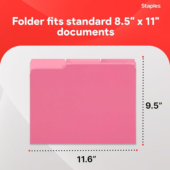Staples File Folders, Letter Size, 1/3‑Cut Tabs, Durable 10.5‑Point Paper Stock - Image 3