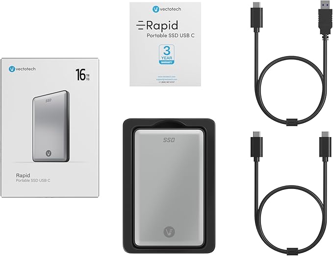 16TB External SSD USB-C Portable Solid State Drive (USB 3.1 Gen 2) | 3D NAND Flash | Rapid-DeskLoop Office