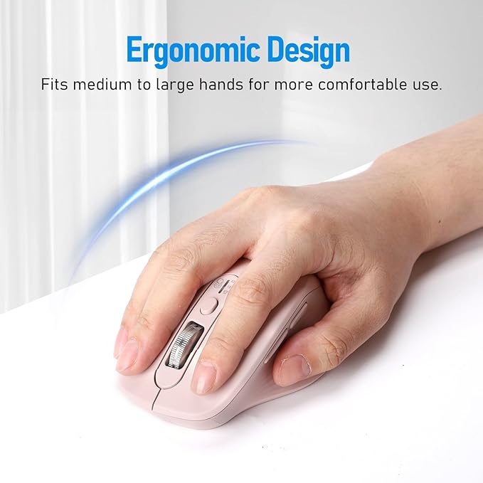 Multi-Device Wireless Bluetooth Mouse, 2.4G USB Receiver and Two Bluetooth, 4-Way Navigation Mice for Computer, Laptop, PC, MacBook, iPad (Pink)-DeskLoop Office