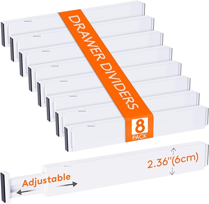 Lifewit 8 Pack Kitchen Drawer Dividers 2.36" High, 16"-22" Adjustable Drawer Organizer for Utensils/Clothes/Makeup, Plastic Expandable Separators in Dresser/Bedroom/Bathroom/Office Storage-DeskLoop Office