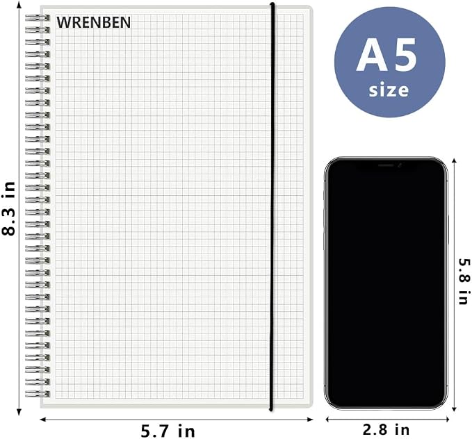 WRENBEN 3PCS Graph Grid 120GSM Thick Paper Spiral Notebooks - Image 7