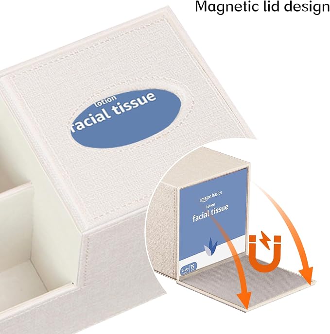 Square Tissue Box Cover with Storage, PU Leather Cube Tissue Box Holder - Image 4