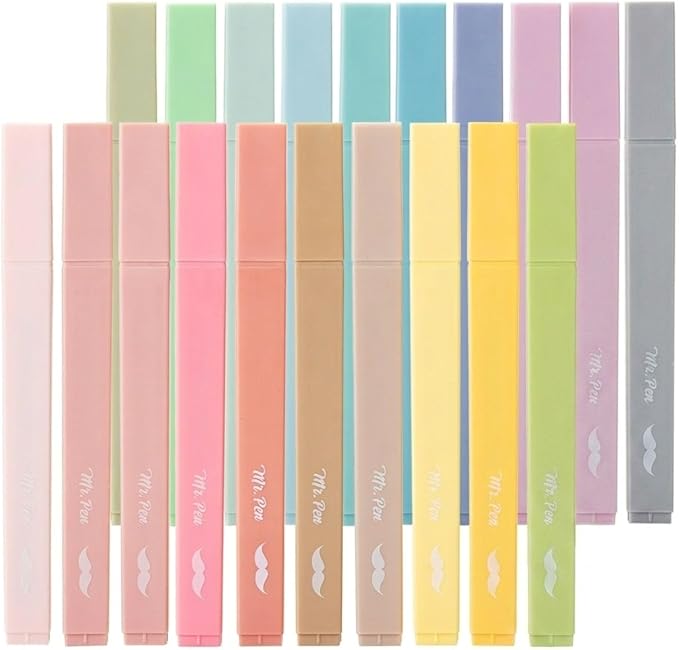 Mr. Pen- Aesthetic Highlighters No Bleed, 20 Pack, Pastel Colors | Chisel Tip by MrPen